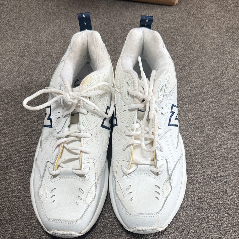 New Balance White Sneakers with Navy Accents